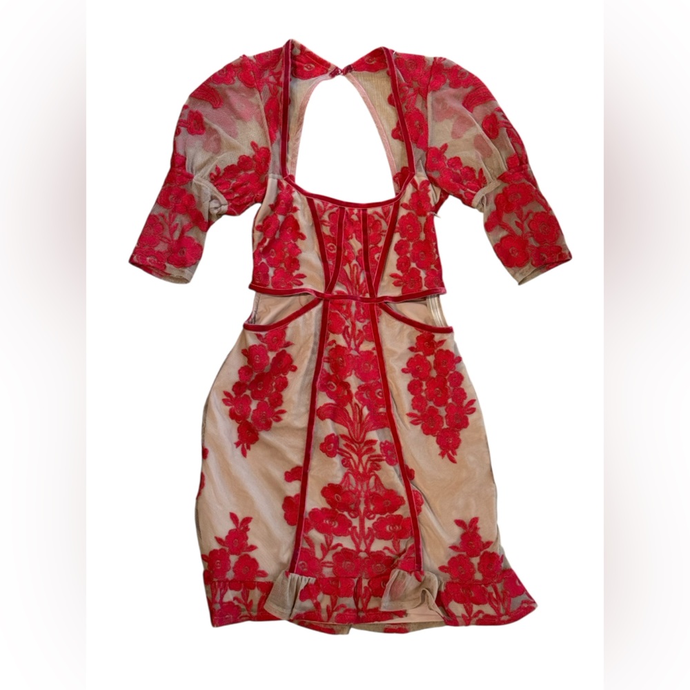 For Love & Lemons NWT Temecula Mini Dress Cutout Red Floral Sz Xs *FLAW - Picture 3 of 11
